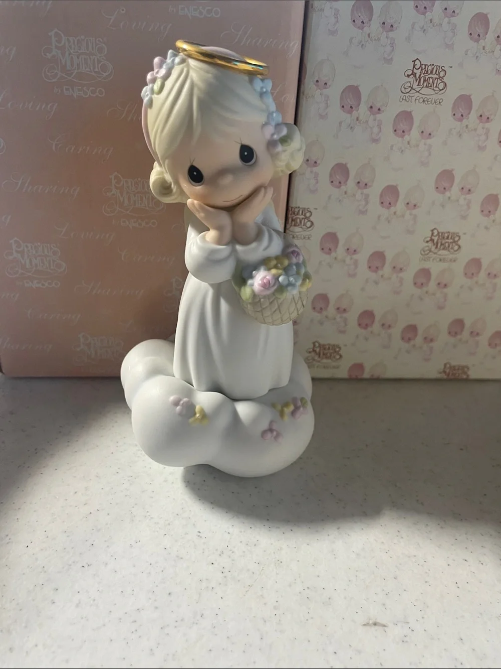 Enesco Precious Moments Angel Figurine with Pastel Flowers